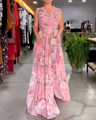 Erika - Elegante mouwloze jurk met V-hals en bloemenprint