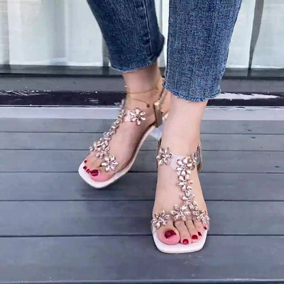 Magda | Sandales à fleurs de cristal - Marche plus confortable