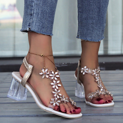 Magda | Sandales à fleurs de cristal - Marche plus confortable