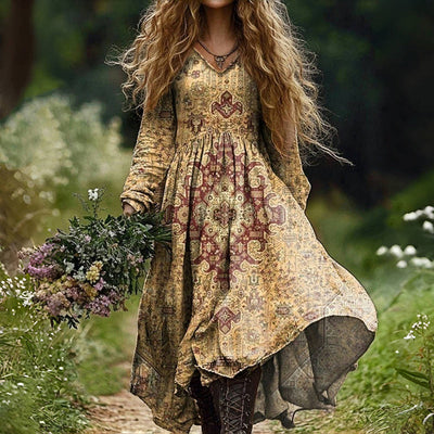 Kiki - Vintage ethnischen Druck Kleid
