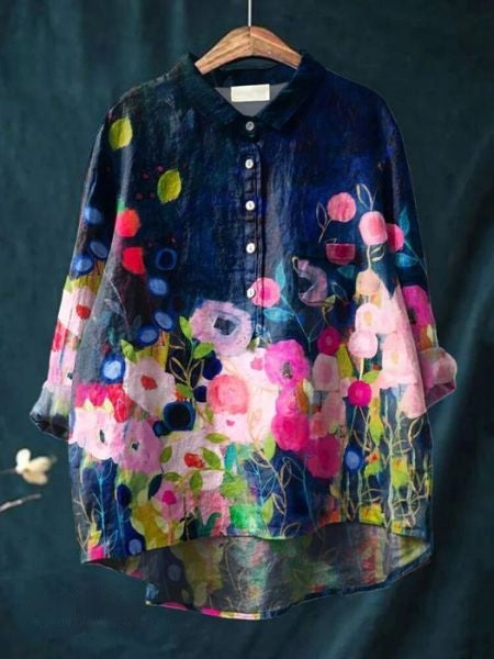 Lila - Bluse mit floralem Druck