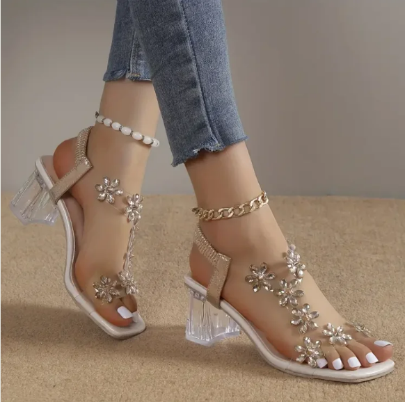 Magda | Sandales à fleurs de cristal - Marche plus confortable