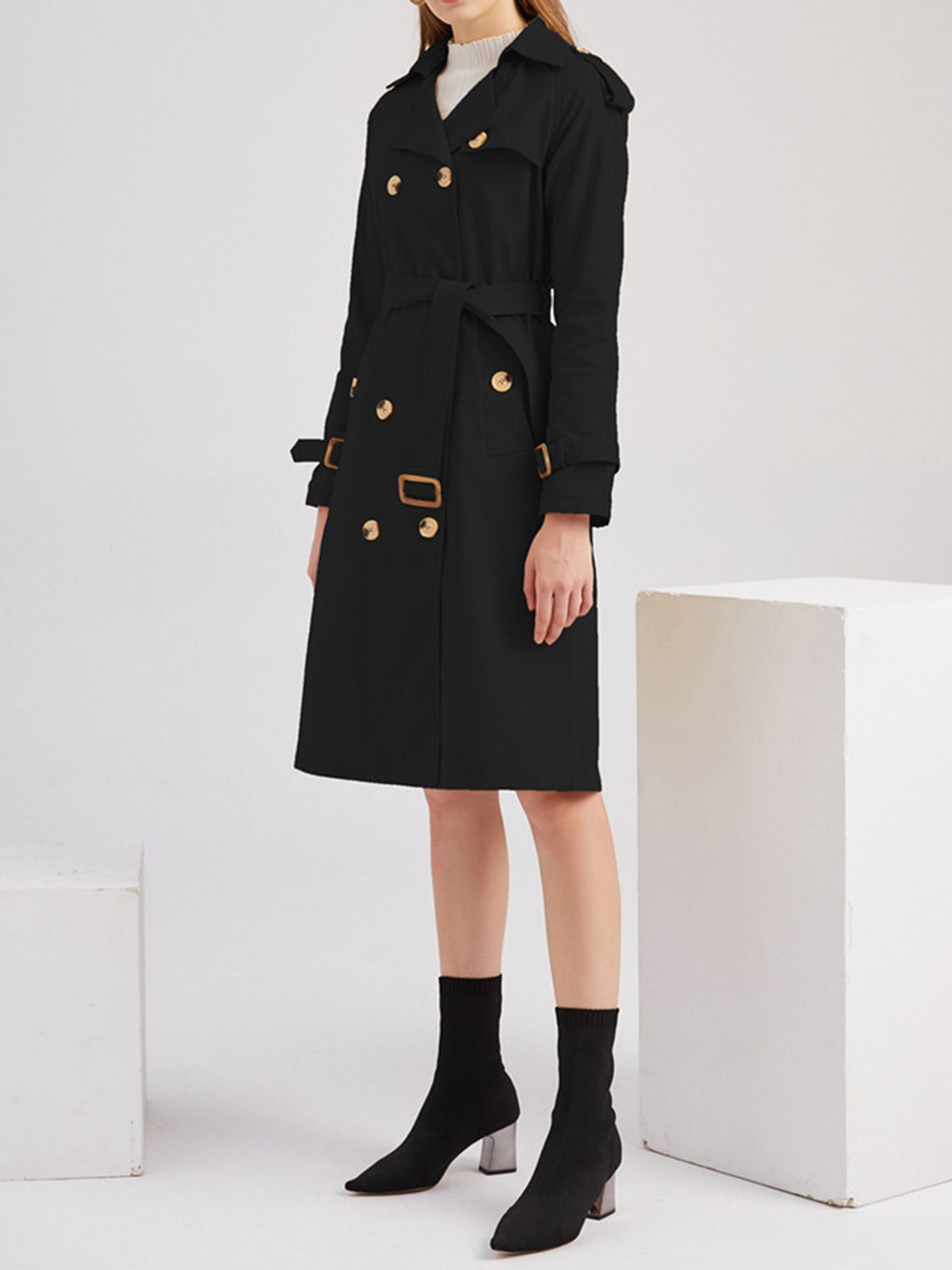 LANGE VINTAGE TRENCHJACKE MIT GÜRTEL UND KNÖPFEN