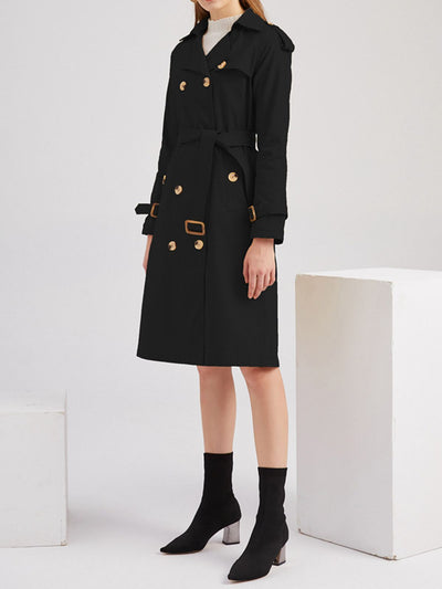 LANGE VINTAGE TRENCHJACKE MIT GÜRTEL UND KNÖPFEN