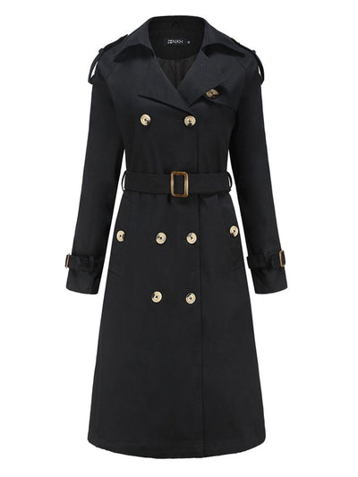 LANGE VINTAGE TRENCHJACKE MIT GÜRTEL UND KNÖPFEN