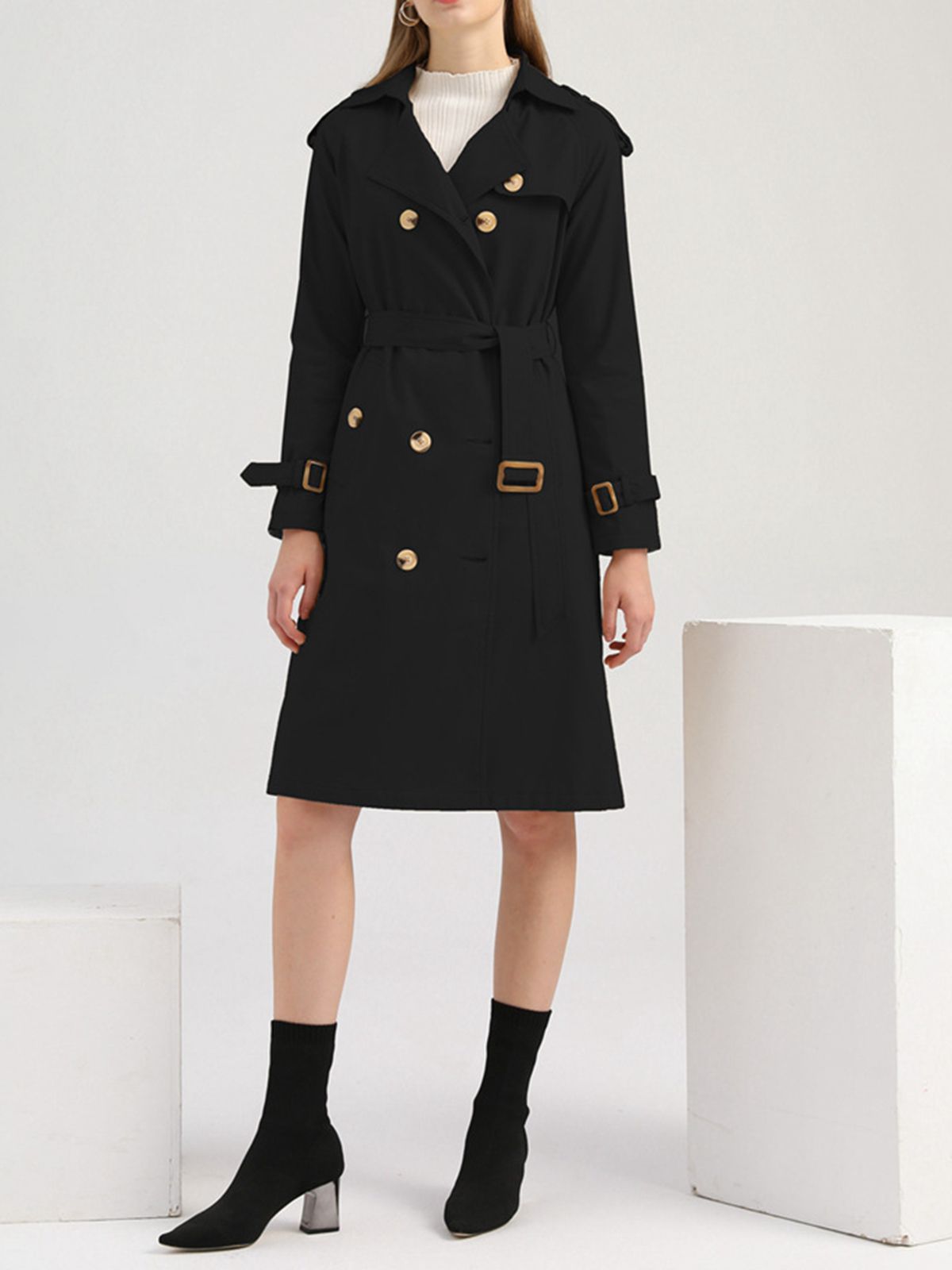 LANGE VINTAGE TRENCHJACKE MIT GÜRTEL UND KNÖPFEN