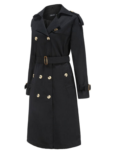 LANGE VINTAGE TRENCHJACKE MIT GÜRTEL UND KNÖPFEN