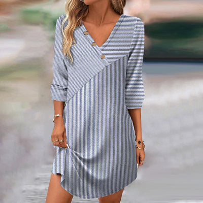 Nene -【Lange Ärmel】Vintage Gestreift Kleid