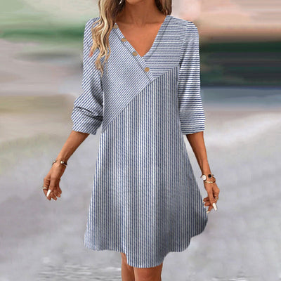 Nene -【Lange Ärmel】Vintage Gestreift Kleid