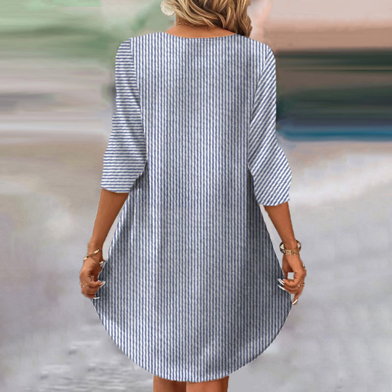 Nene -【Lange Ärmel】Vintage Gestreift Kleid
