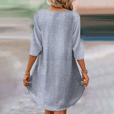 Nene -【Lange Ärmel】Vintage Gestreift Kleid