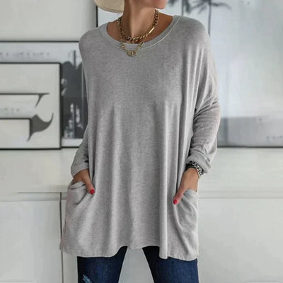 Cariel | Mode Tunika Top Tasche Lose Rundhals Langarm