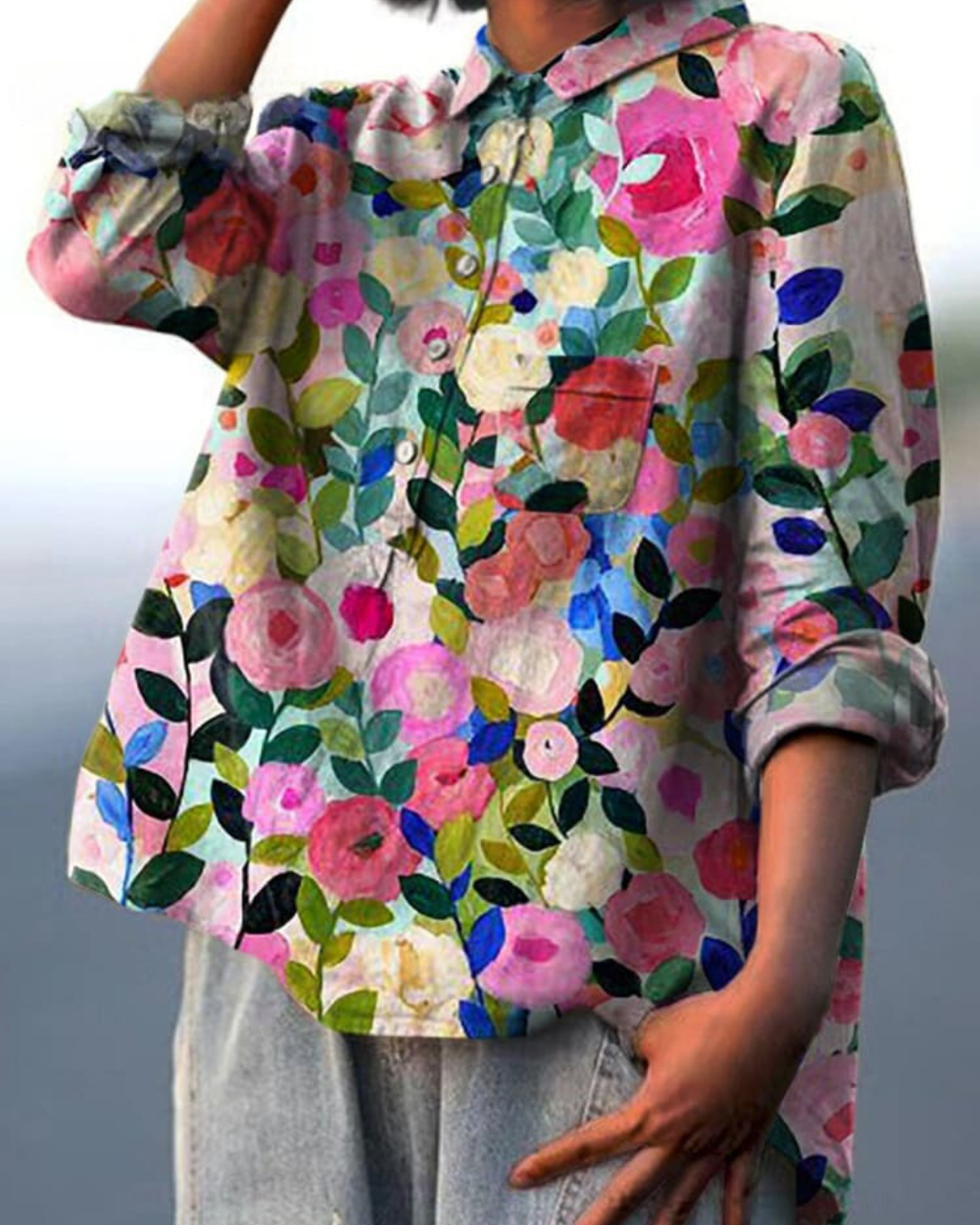 Lila - Bluse mit floralem Druck