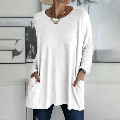 Cariel | Mode Tunika Top Tasche Lose Rundhals Langarm