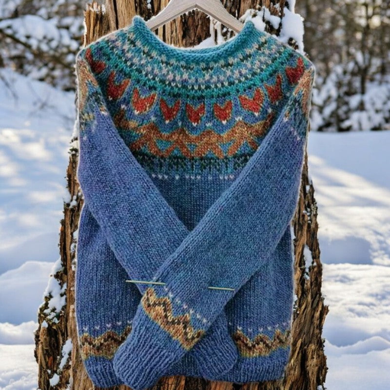 Ivana - Vintage Jacquard Rundhalsausschnitt Pullover