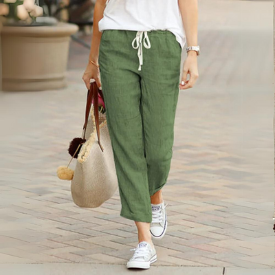 Vraiment | Pantalon élégant en coton et lin pour femme avec taille élastique