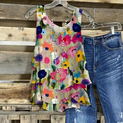 Lila - Top mit floralem Druck