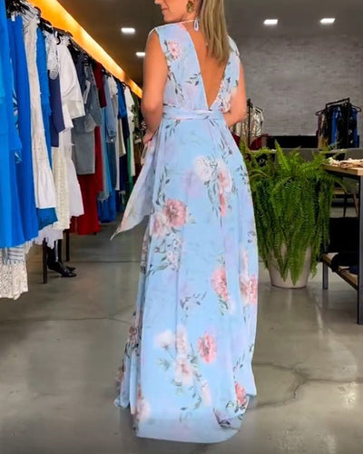 Erika - Elegante mouwloze jurk met V-hals en bloemenprint