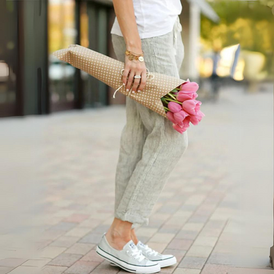 Vraiment | Pantalon élégant en coton et lin pour femme avec taille élastique