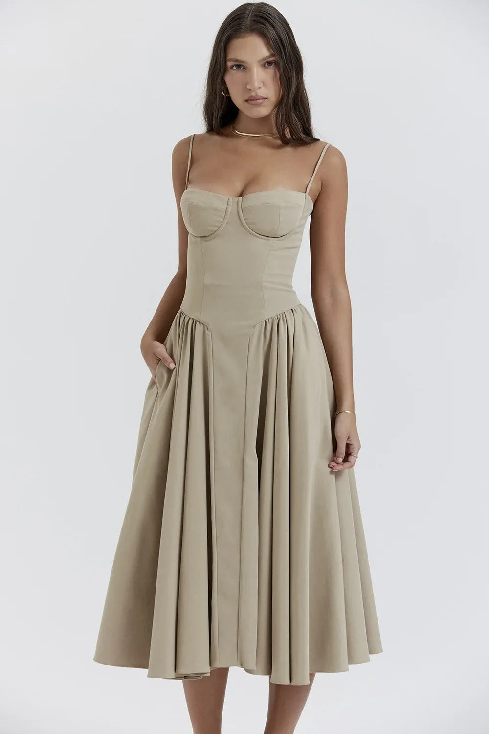 Liana - Ärmelloses Korsett-Midikleid