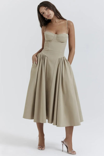 Liana - Ärmelloses Korsett-Midikleid
