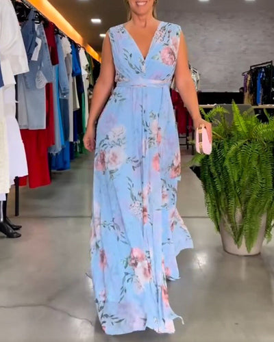Erika - Elegante mouwloze jurk met V-hals en bloemenprint
