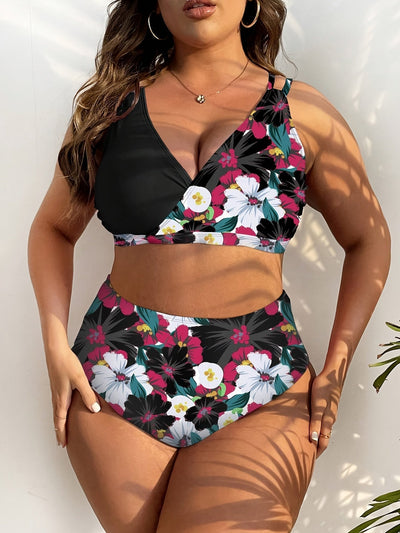 Mila | Ensemble bikini deux pièces taille haute à imprimé floral