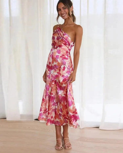 Carina - Asymmetrisches Maxikleid mit floralem Muster