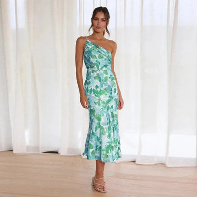 Carina - Asymmetrisches Maxikleid mit floralem Muster