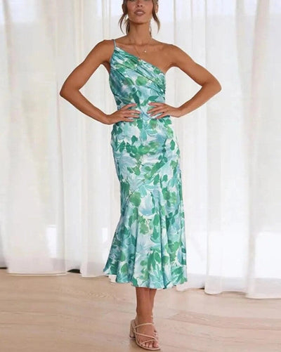 Carina - Asymmetrisches Maxikleid mit floralem Muster