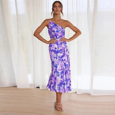 Carina - Asymmetrisches Maxikleid mit floralem Muster