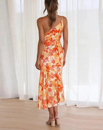 Carina - Asymmetrisches Maxikleid mit floralem Muster