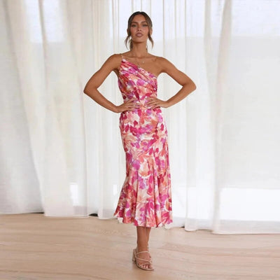 Carina - Asymmetrisches Maxikleid mit floralem Muster