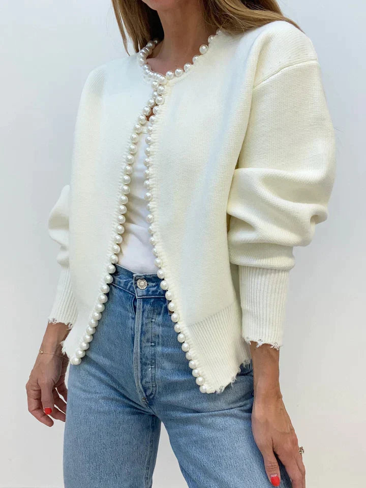 Paula - Strickjacke mit Perlenbesatz und geripptem Saum-PEARL
