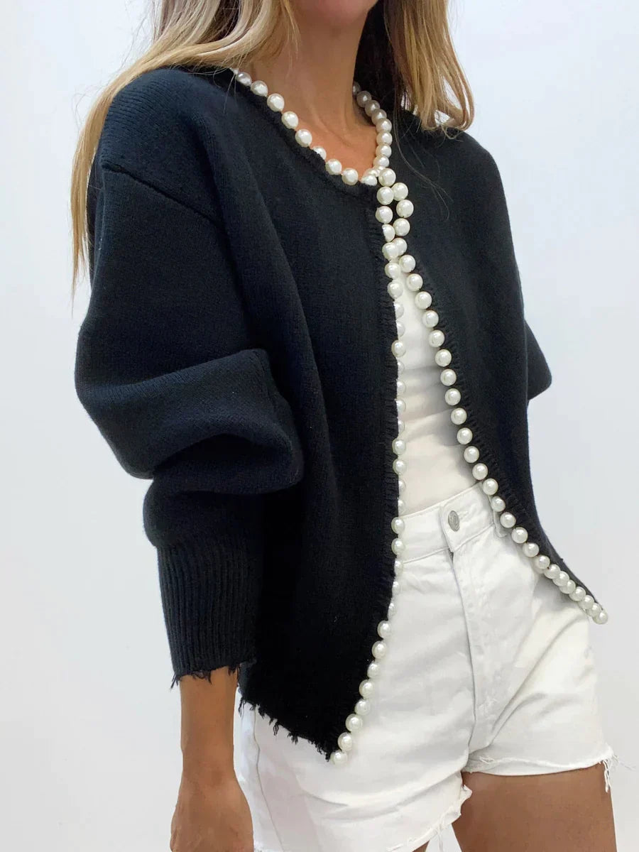 Paula - Strickjacke mit Perlenbesatz und geripptem Saum-PEARL