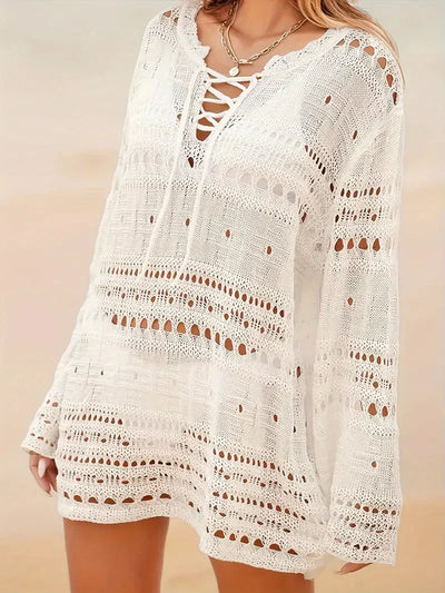 Soleil - Cover Up Gestrickt Langarm Strickkleid Bikini-Cover Up