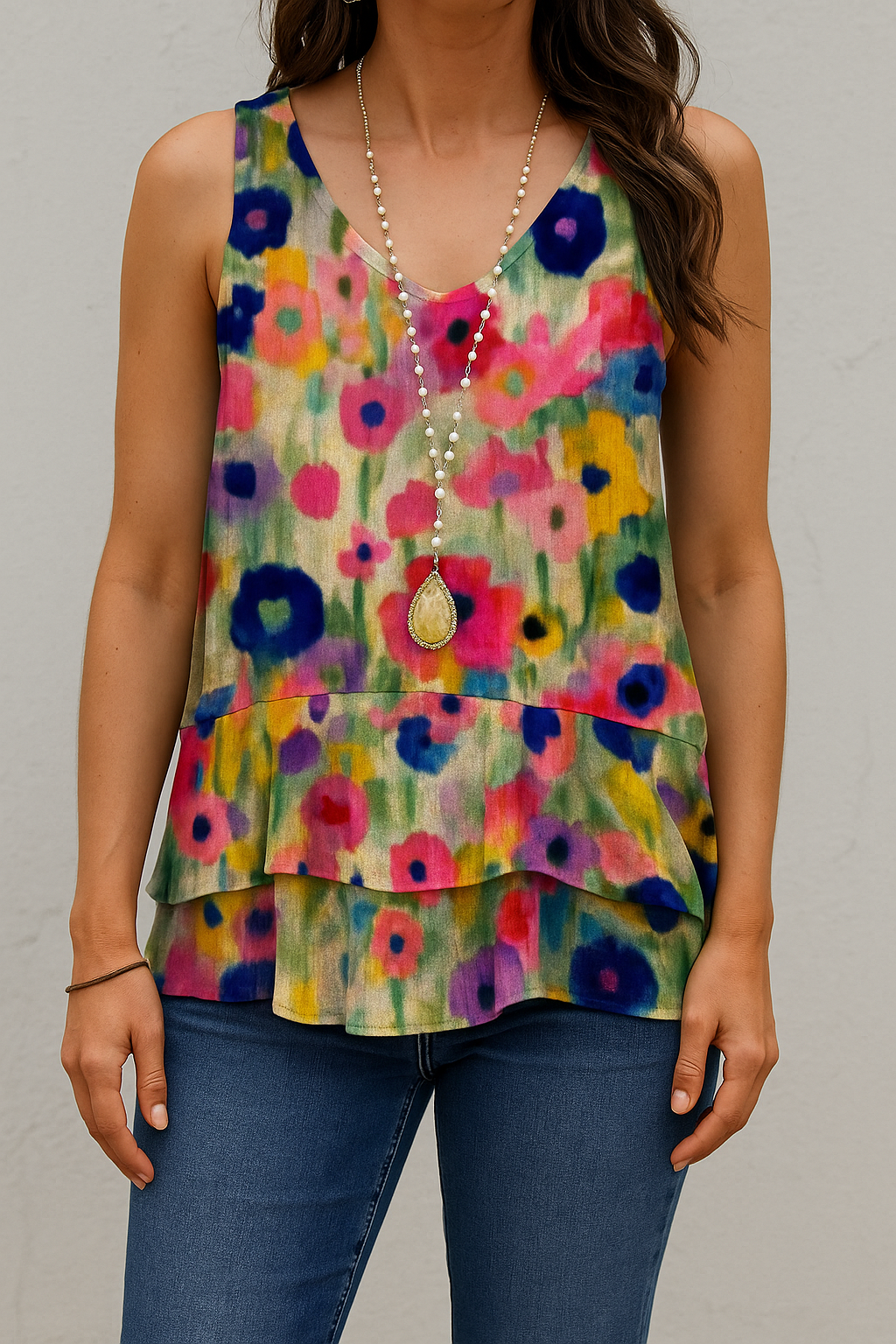 Lila - Top mit floralem Druck
