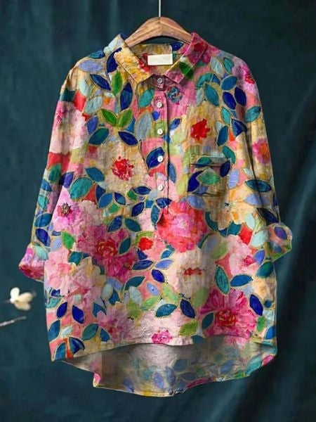 Lila - Bluse mit floralem Druck