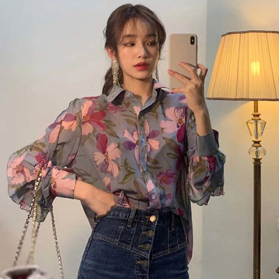 Annie - Vintage Blumen druck Blusen