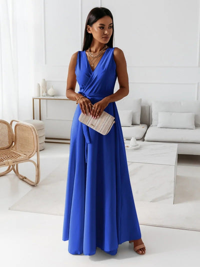 Jessica - Damen einfarbig V-Ausschnitt Langes Kleid