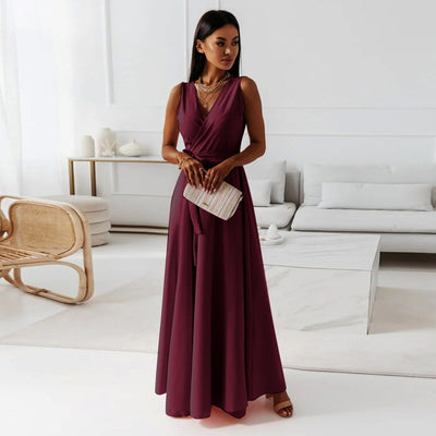 Jessica - Damen einfarbig V-Ausschnitt Langes Kleid