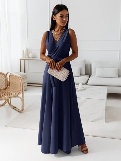 Jessica - Damen einfarbig V-Ausschnitt Langes Kleid