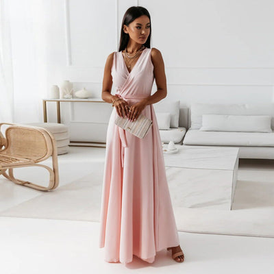 Jessica - Damen einfarbig V-Ausschnitt Langes Kleid