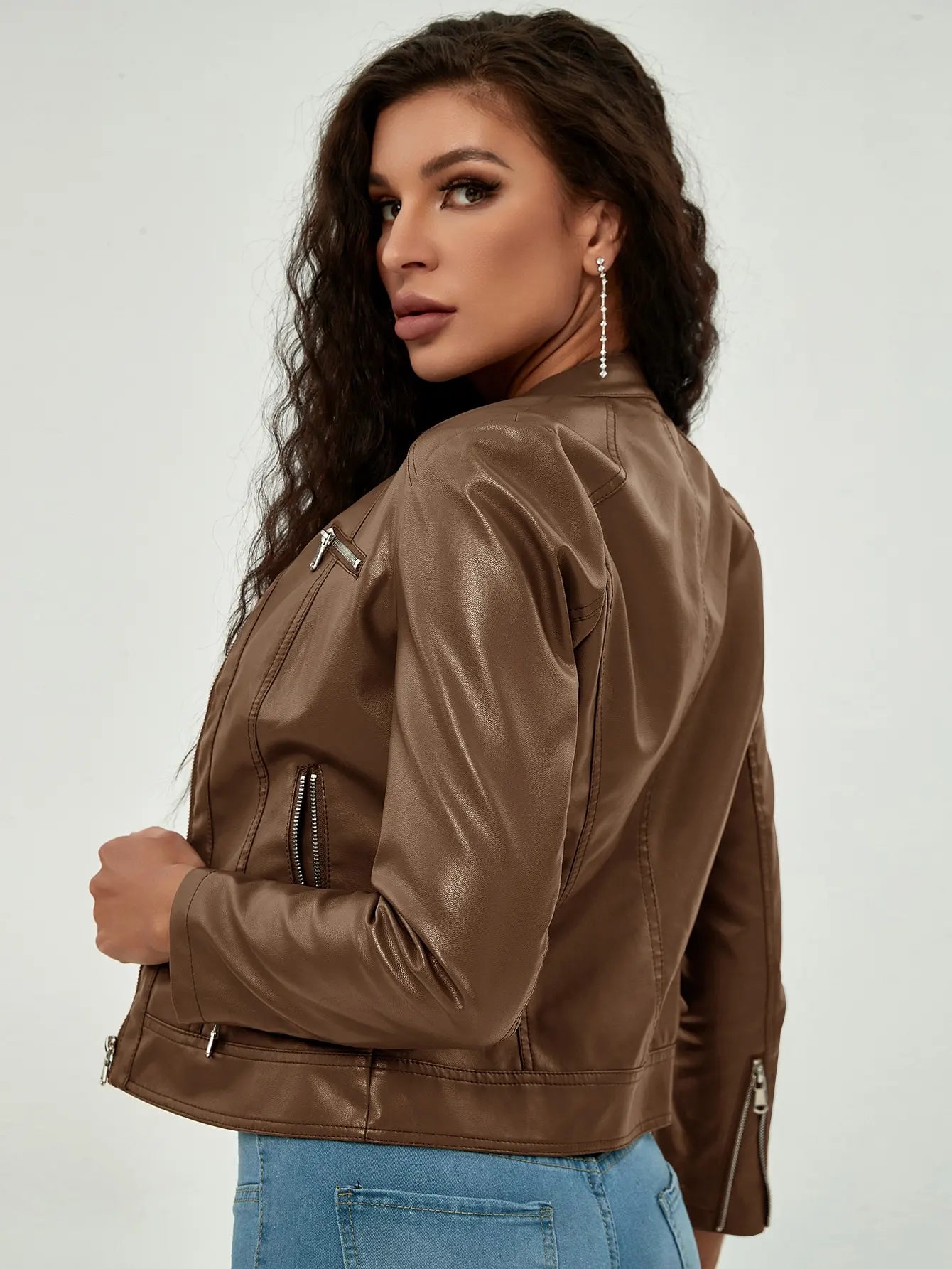 Naimi - Damen Motorrad Lederjacke mit Reißverschlüssen