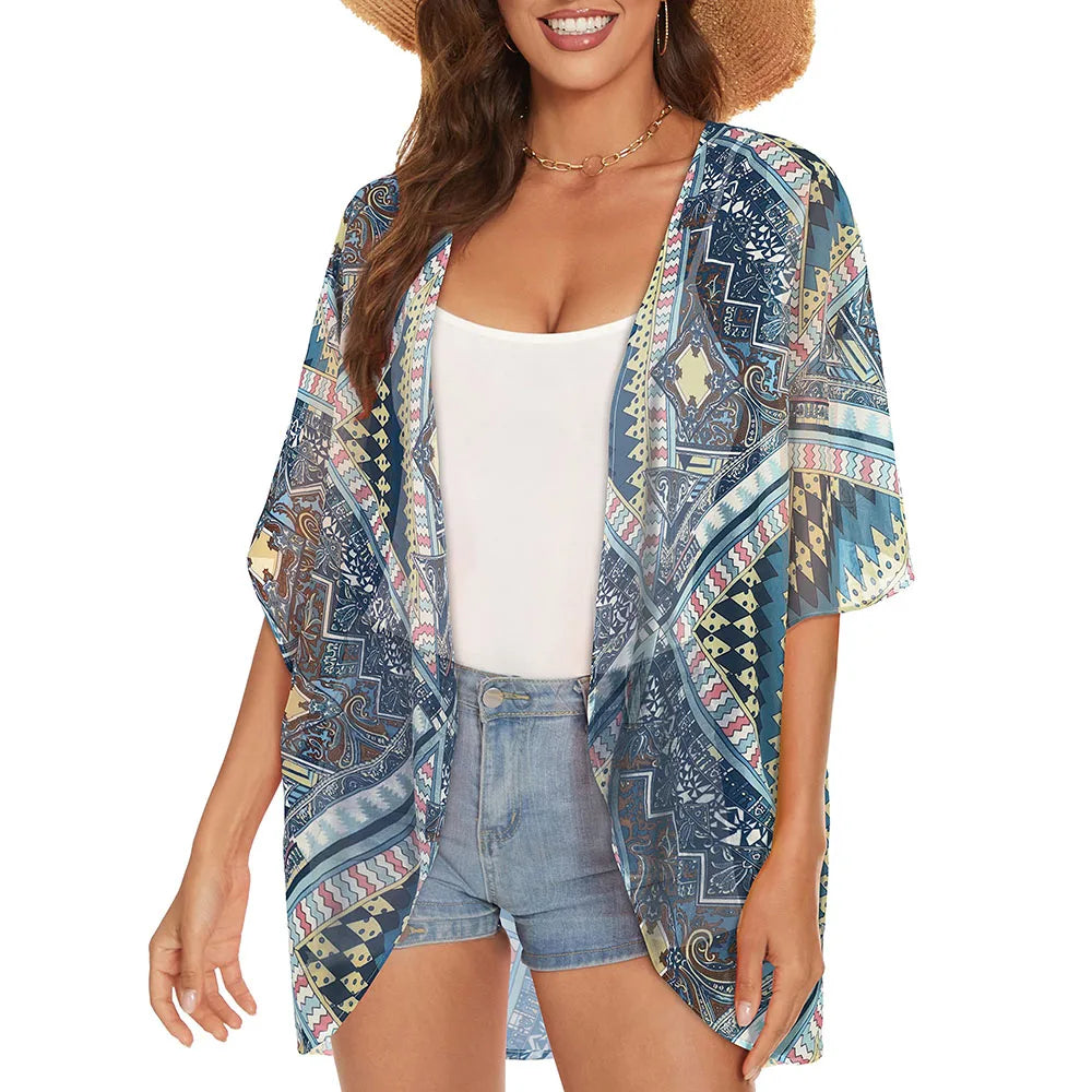 Lorna - Vintage Kimono mit buntem Druck