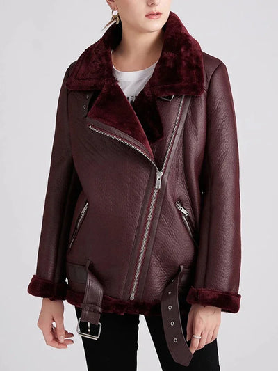 Irina - Warme Lederjacke mit Reißverschlüssen und warmer Innenseite