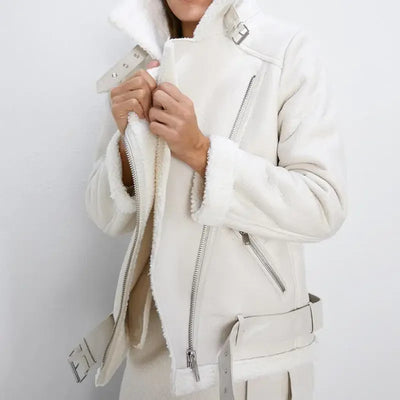 Irina - Warme Lederjacke mit Reißverschlüssen und warmer Innenseite