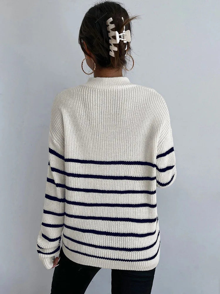 Henrika - Gestreifter Pullover mit Reissverschluss