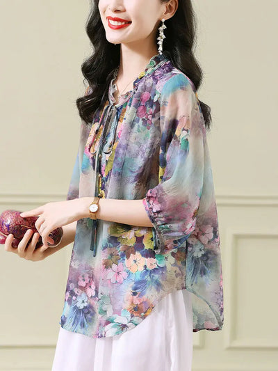 Yasmine - Vintage Blumen druck Blusen