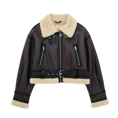 Saran - Biker-Lederjacke mit Wolle